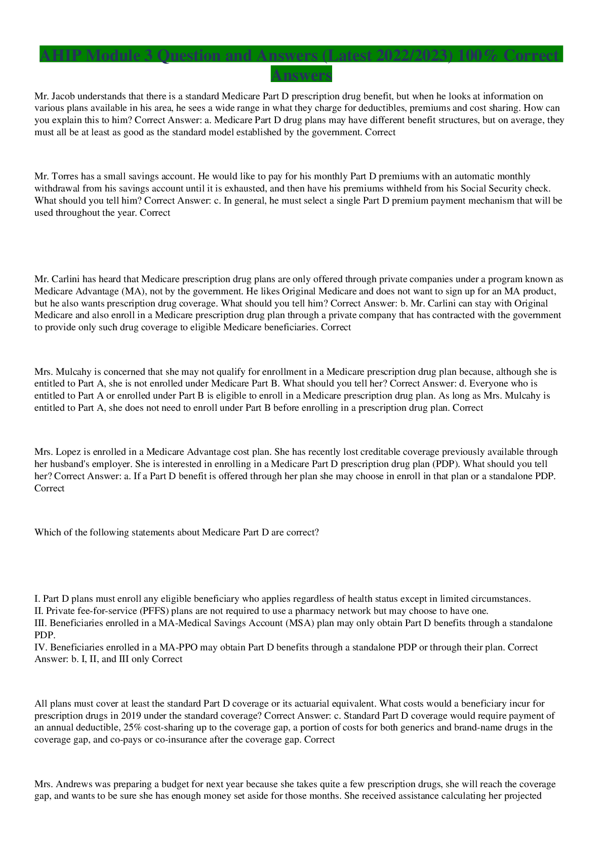 Preview image for AHIP Module 3 Question and Answers (Latest 2022/2023)  100% Correct Answers